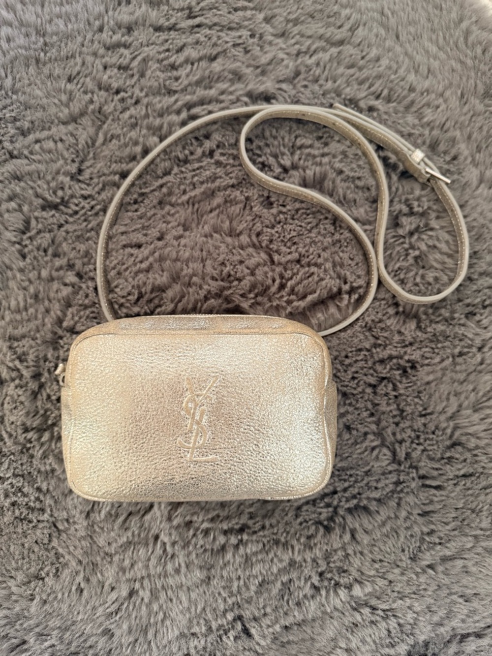 YSL Metallic Silver Mini Camera Belt Bag